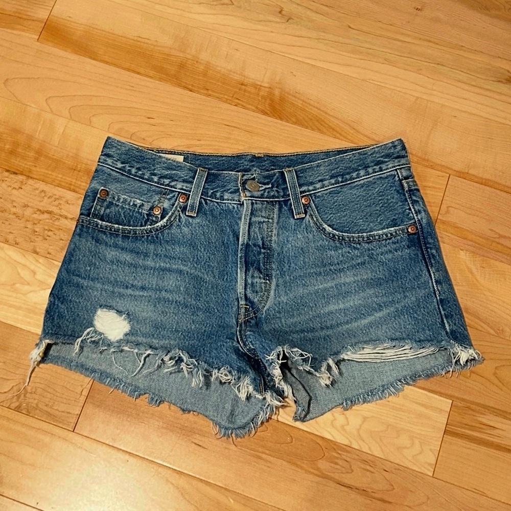 Levi's Blue Distressed Jean Shorts
